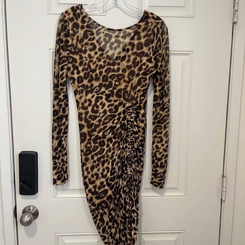 bebe Animal Print Long Sleeve Dress